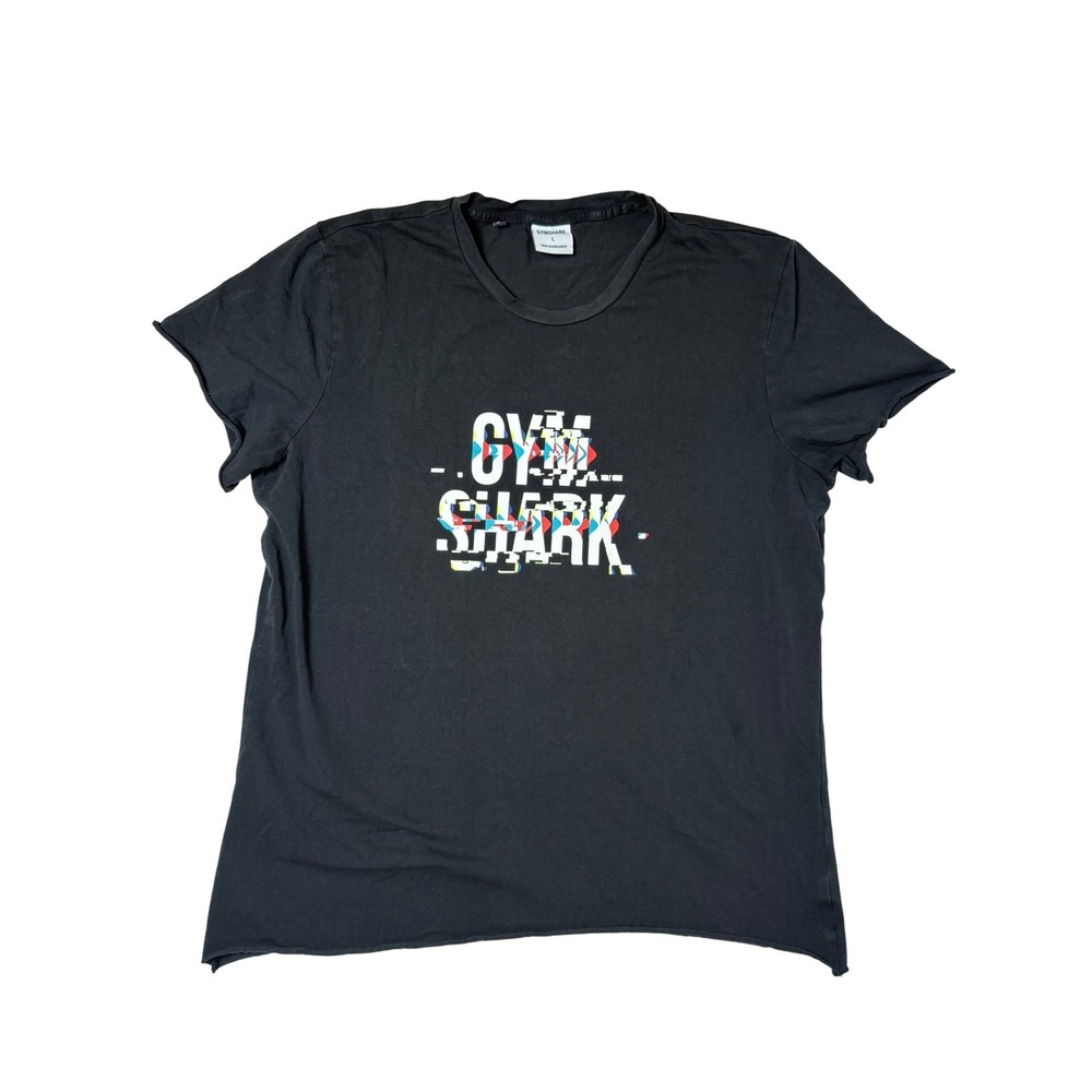 Gymshark‎ Mens Glitch Logo Graphic T-Shirt Black Raw Edge Gym Top Large